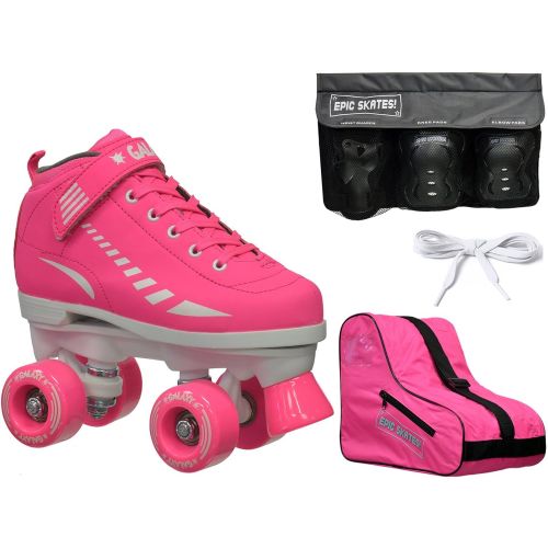  Epic Skates New 2016 Epic Galaxy Elite Pink Quad Roller Skate 4 Pc. Bundle w Safety Pads & Bag!