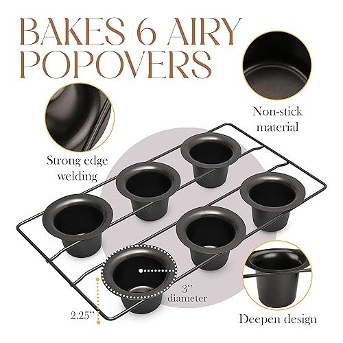  Bellemain Popover Pan for Baking - Extra Deep, Non-Stick, Easy to Clean, Sturdy, Professional Grade Materials