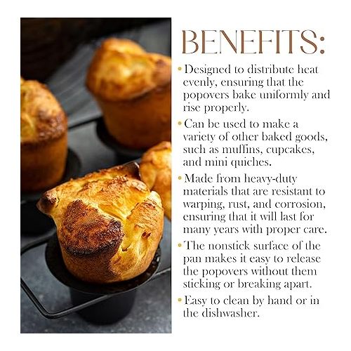  Bellemain Popover Pan for Baking - Extra Deep, Non-Stick, Easy to Clean, Sturdy, Professional Grade Materials