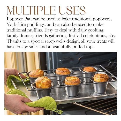  Bellemain Popover Pan for Baking - Extra Deep, Non-Stick, Easy to Clean, Sturdy, Professional Grade Materials