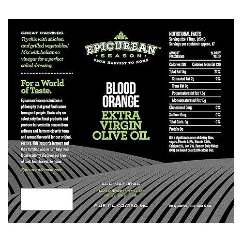  EPICUREAN SEASON Blood Orange Extra Virgin Olive Oil, 250 ML