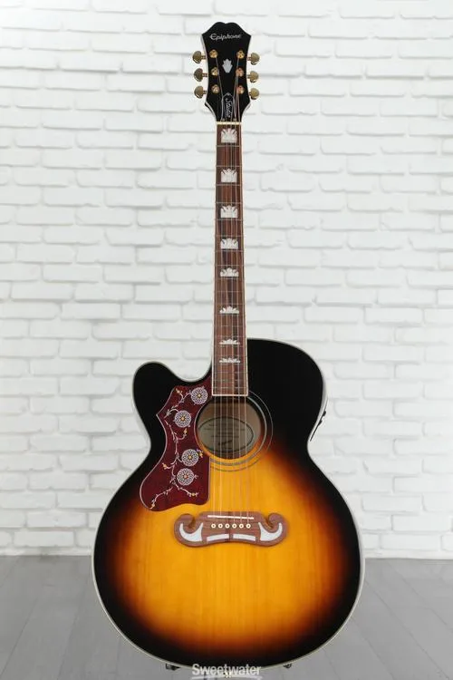  Epiphone J-200EC Studio Left-handed Acoustic-Electric Guitar - Vintage Sunburst