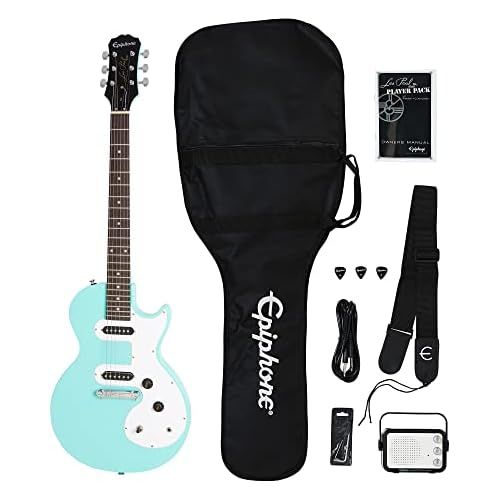  Epiphone Les Paul SL Starter Pack (Includes Mini Amp, Gigbag, Tuner, Picks, and Strap), Turquoise