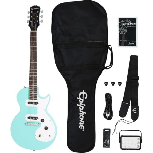  Epiphone Les Paul SL Starter Pack (Includes Mini Amp, Gigbag, Tuner, Picks, and Strap), Turquoise