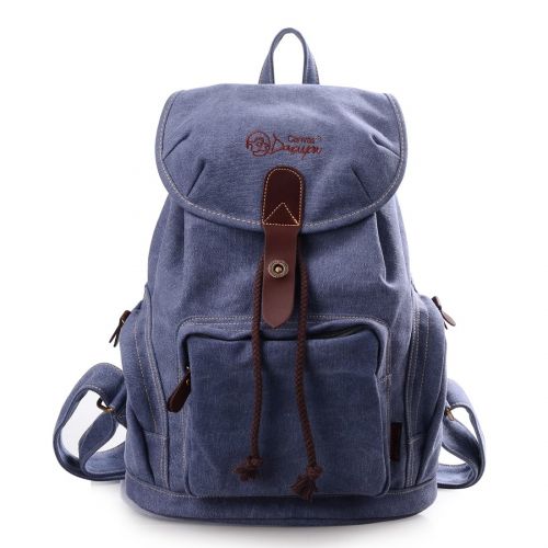  Epokris Student School Casual Canvas Backpack College School Daypack Teen Girl Cute Bag (Grey Blue)