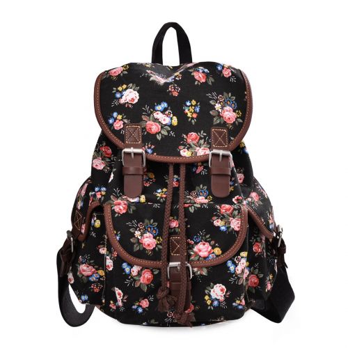  Epokris Black Backpack for Girls Floral School Bags for Girls Backpack Book Bag for Girls Daypack Floral Backpack for teens Girls 163BL