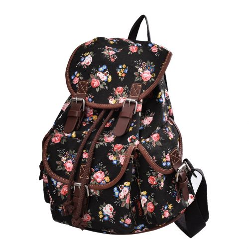  Epokris Black Backpack for Girls Floral School Bags for Girls Backpack Book Bag for Girls Daypack Floral Backpack for teens Girls 163BL