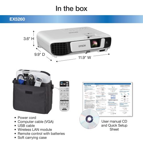 엡손 Epson EX5260 XGA 3,600 lumens color brightness (color light output) 3,600 lumens white brightness (white light output) wireless HDMI 3LCD projector