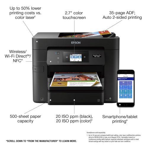 엡손 Epson WorkForce Pro WF-4730 Wireless All-in-One Color Inkjet Printer, Copier, Scanner with Wi-Fi Direct
