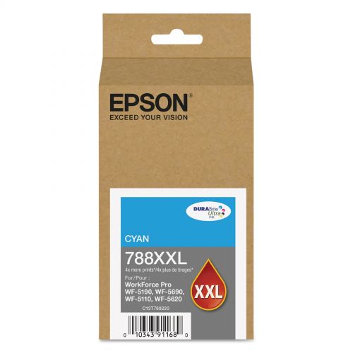엡손 Epson (788XXL) DURABrite Ultra Extra High Capacity Cyan Ink Cartridge (4,000 Yield) T788XXL220