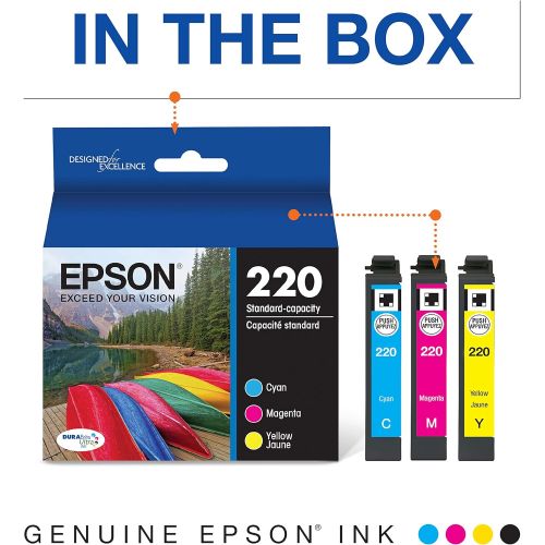 엡손 [아마존베스트]Epson T220520 DURABrite Ultra Color Combo Pack Standard Capacity Cartridge Ink (WF-2760, WF-2750, WF-2660, WF-2650, WF-2630, XP-424, XP-420, XP-320)