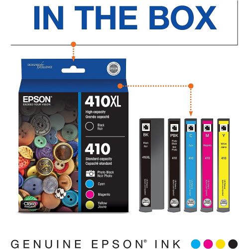 엡손 [아마존베스트]Epson 410XL Black & Standard Photo Black and C/M/Y Color Ink Cartridges, Combo 5 Pack (T410XL-BCS)