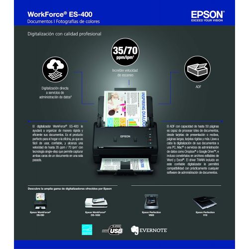 엡손 [아마존베스트]Epson WorkForce ES-400 Color Duplex Document Scanner for PC and Mac, Auto Document Feeder (ADF)