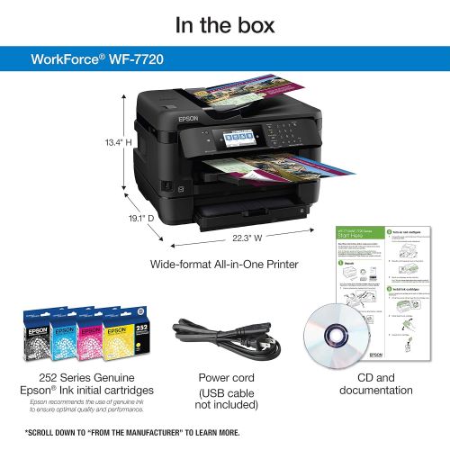 엡손 Epson WorkForce WF-7720 Wireless Wide-format Color Inkjet Printer with Copy, Scan, Fax, Wi-Fi Direct and Ethernet, Amazon Dash Replenishment Enabled