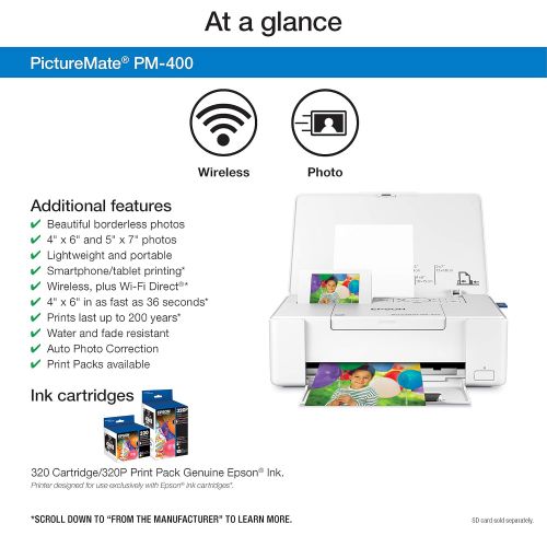 엡손 Epson PictureMate PM-400 Wireless Compact Color Photo Printer