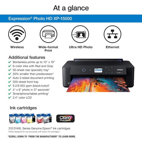 엡손 Epson Expression Photo HD XP-15000 Wireless Color Wide-format Printer, Amazon Dash Replenishment Enabled