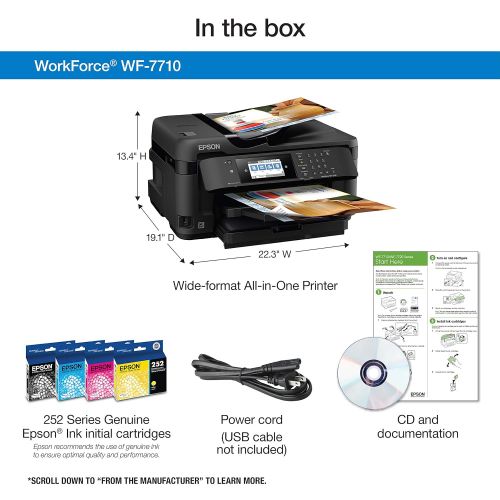 엡손 Epson Workforce WF-7710 Wireless Wide-Format Color Inkjet Printer with Copy, Scan, Fax, Wi-Fi Direct and Ethernet, Amazon Dash Replenishment Enabled