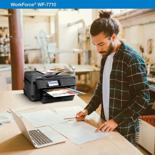 엡손 Epson Workforce WF-7710 Wireless Wide-Format Color Inkjet Printer with Copy, Scan, Fax, Wi-Fi Direct and Ethernet, Amazon Dash Replenishment Enabled