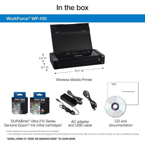 엡손 Epson Workforce WF-100 Wireless Mobile Printer, Amazon Dash Replenishment Enabled