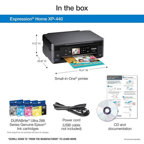 엡손 Epson Expression Home XP-440 Wireless Color Photo Printer with Scanner and Copier, Amazon Dash Replenishment Enabled