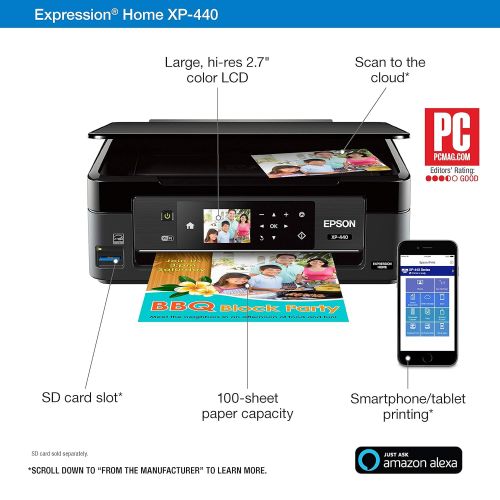 엡손 Epson Expression Home XP-440 Wireless Color Photo Printer with Scanner and Copier, Amazon Dash Replenishment Enabled