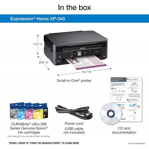 엡손 Epson Expression Home XP-340 Wireless Color Photo Printer with Scanner and Copier, Amazon Dash Replenishment Enabled