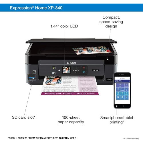 엡손 Epson Expression Home XP-340 Wireless Color Photo Printer with Scanner and Copier, Amazon Dash Replenishment Enabled