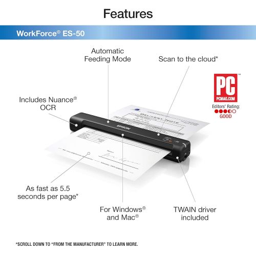 엡손 Epson WorkForce ES-50 Portable Sheet-fed Document Scanner for PC and Mac