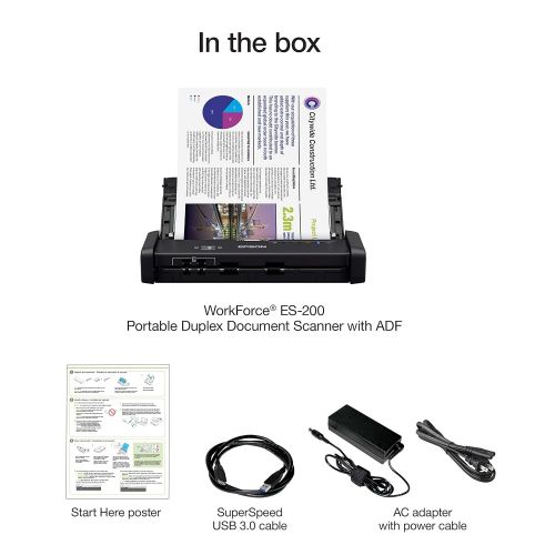 엡손 Epson Workforce ES-200 Color Portable Document Scanner with ADF for PC and Mac, Sheet-fed and Duplex Scanning