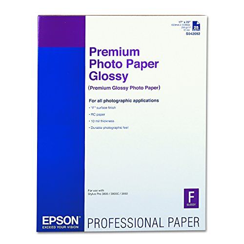 엡손 Epson S042092 Premium Photo Paper, 68 lbs., High-Gloss, 17 x 22 (Pack of 25 Sheets)