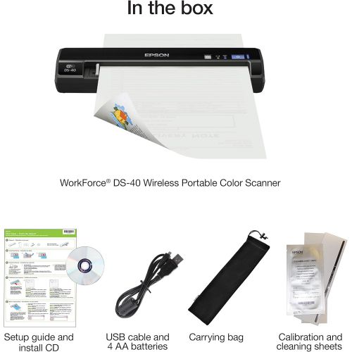 엡손 Epson WorkForce DS-40 Wireless Portable Document Scanner for PC and Mac, Sheet-fed, Mobile/Portable