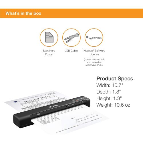 엡손 Epson Workforce ES-65WR Wireless Portable Sheet-fed Document Scanner with Premium Accounting Features for PC and Mac