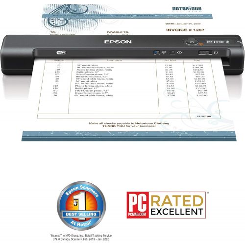 엡손 Epson Workforce ES-65WR Wireless Portable Sheet-fed Document Scanner with Premium Accounting Features for PC and Mac