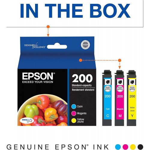 엡손 Epson T200520 DURABrite Ultra Ink Color Combo Pack, Standard Capacity Cartridges, Cyan, Magenta, Yellow