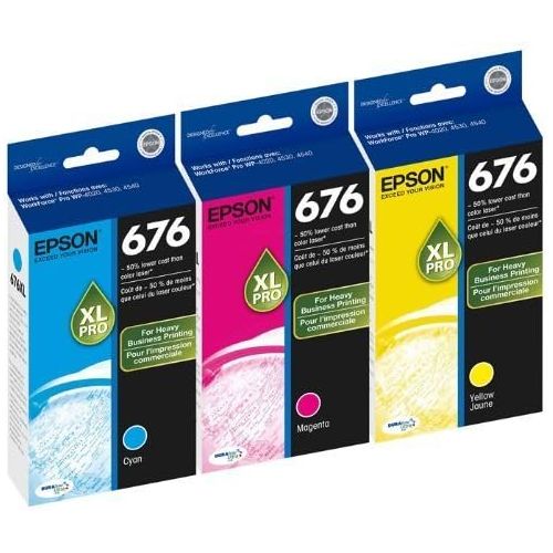 엡손 Genuine Epson 676XL DURABrite Ultra Color (Cyan,Magenta,Yellow) Ink Cartridge 3-Pack (Includes 1 each of T676XL220,T676XL320,T67