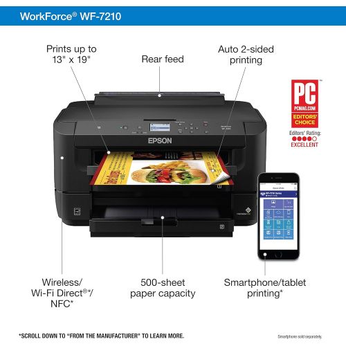 엡손 Epson WorkForce WF-7210 Wireless Wide-format Color Inkjet Printer with Wi-Fi Direct and Ethernet, Amazon Dash Replenishment Enabled