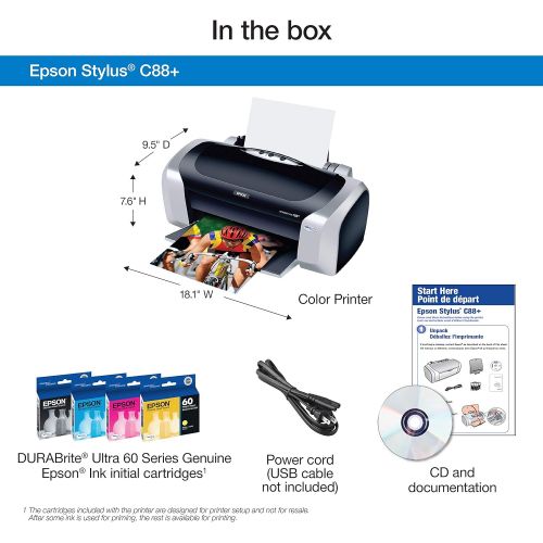 엡손 Epson Stylus C88+ Inkjet Printer Color 5760 x 1440 dpi Print Plain Paper Print Desktop Model C11C617121