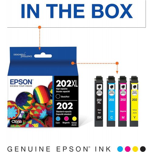 엡손 Epson T202XL-BCS Claria Ink Cartridge Multi-Pack - High-Capacity Black and Standard-Capacity Color (CMYK)