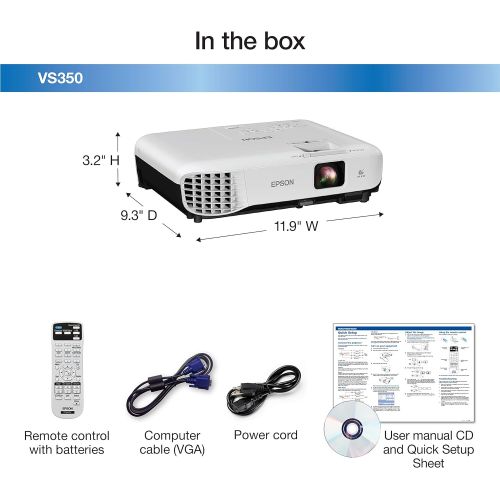 엡손 Epson VS350 XGA 3,300 lumens color brightness (color light output) 3,300 lumens white brightness (white light output) HDMI 3LCD projector