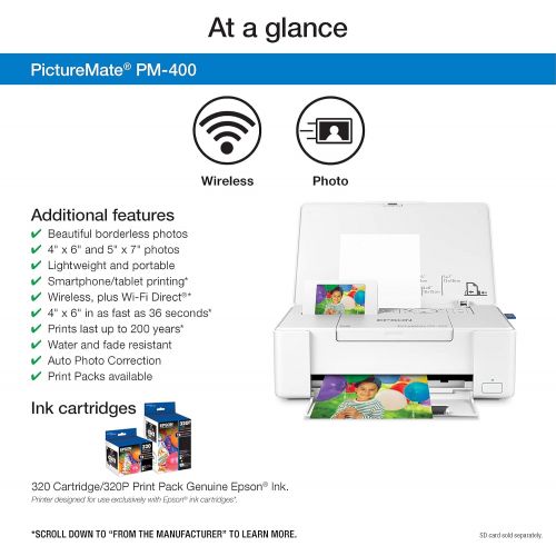 엡손 Epson PictureMate PM-400 Wireless Compact Color Photo Printer