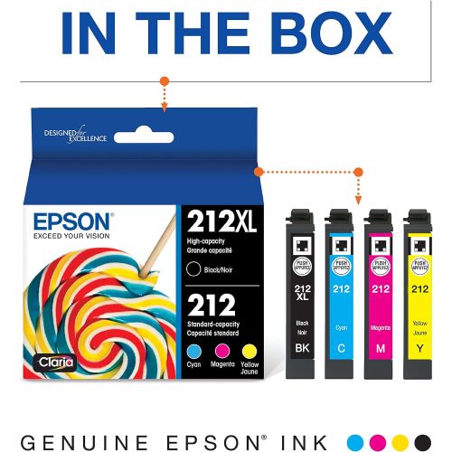 엡손 Epson 212XL, Standard-capacity Color and High-capacity Black Ink Cartridges, (CMYK) 4-Pack