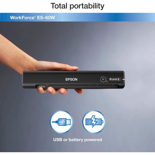 엡손 Epson Workforce ES-60W Wireless Portable Sheet-fed Document Scanner for PC and Mac