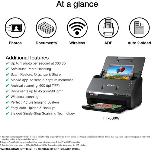 엡손 Epson FastFoto FF-680W Wireless High-speed Photo and Document Scanning System, Black