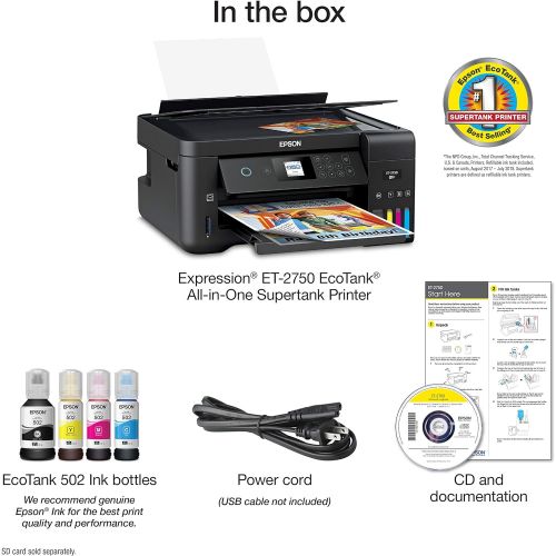 엡손 Epson Expression ET-2750 EcoTank Wireless Color All-in-One Supertank Printer with Scanner and Copier