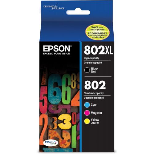 엡손 Epson T802XL-BCS DURABrite Ultra Black High Capacity and color Combo Pack Standard Capacity Cartridge Ink