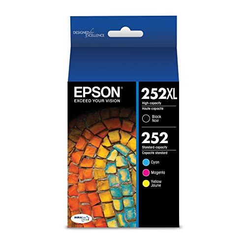 엡손 Epson 252XL/252 High-Yield Black And Standard-Yield Cyan/Magenta/Yellow Ink Cartridges, Pack Of 4 (Model T252XL-BCS)