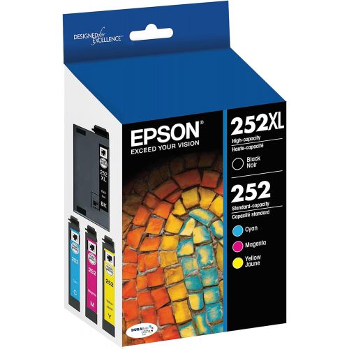 엡손 Epson 252XL/252 High-Yield Black And Standard-Yield Cyan/Magenta/Yellow Ink Cartridges, Pack Of 4 (Model T252XL-BCS)