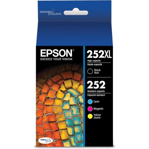 엡손 Epson 252XL/252 High-Yield Black And Standard-Yield Cyan/Magenta/Yellow Ink Cartridges, Pack Of 4 (Model T252XL-BCS)