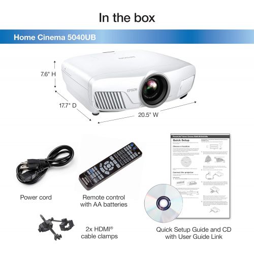 엡손 Epson Home Cinema 5040UB 3LCD Home Theater Projector with 4K Enhancement, HDR10, 100% Balanced Color and White Brightness, Ultra Wide DCI-P3 Color Gamut and UltraBlack Contrast