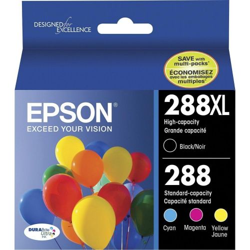 엡손 Epson T288XL-BCS Black High Capacity and Color Standard Capacity Ink Cartridges, C/M/Y/K 4-Pack